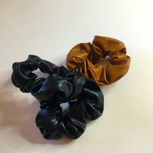 TASHA SET OF THREE FAUX LEATHER SCRUNCHIES NWOT